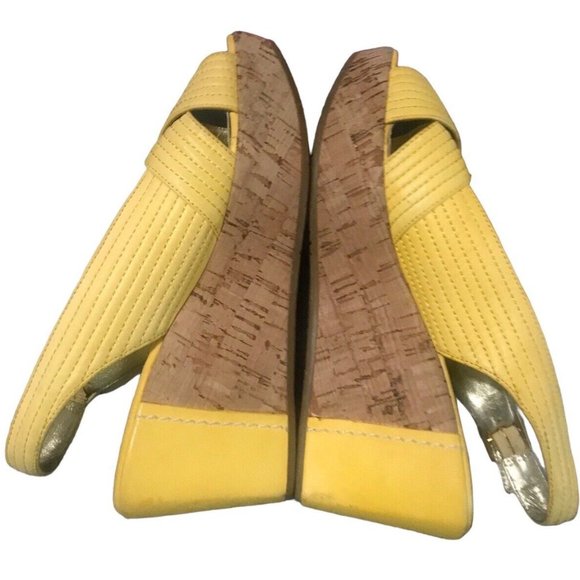 Massimo Santini Womens 6 Yellow Wedge Buckle Cork Slingback Sandals Italy … - Picture 6 of 15